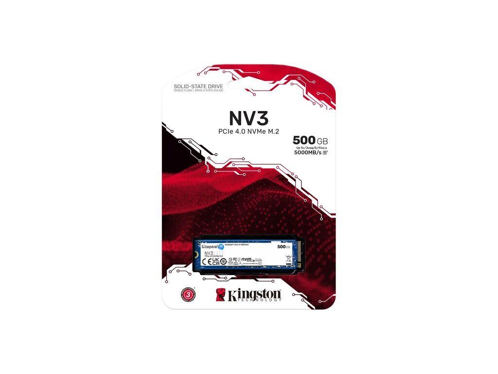 Kingston SSD disk NV3, 500 GB, M.2, PCIe Gen 4.0x4, NVMe, 5000 MB/s, 3000 MB/s