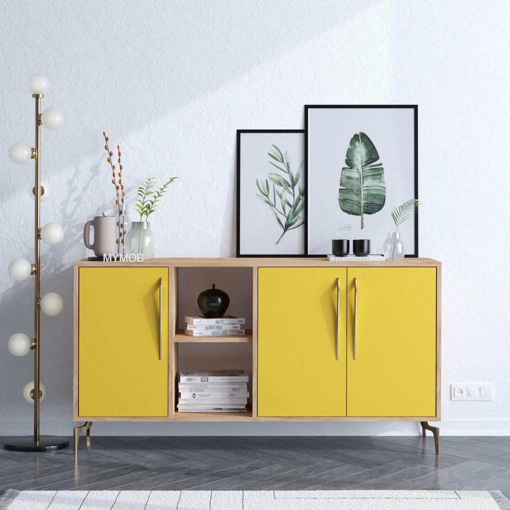 Hanah Home Komoda SUDER 140x86x40cm Hrast-žuta
