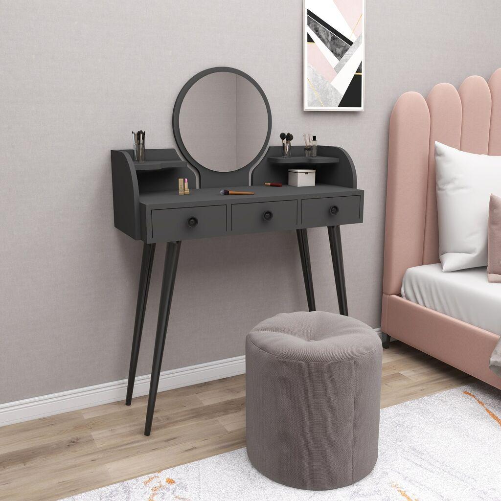 Hanah Home Stol za šminkanje 93,6x133,6x37cm Antracit