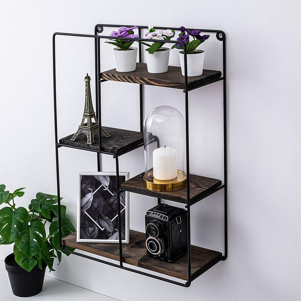 Hanah Home Lotus 1 Zidna polica, smeđe-crna