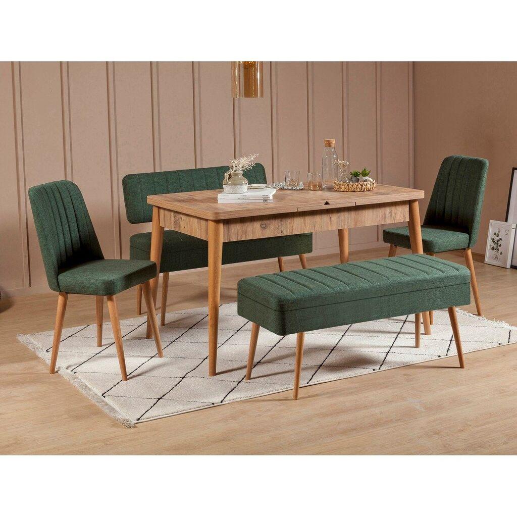Hanah Home Vina 1070 4 Trpezarijski set, smeđe-zelena