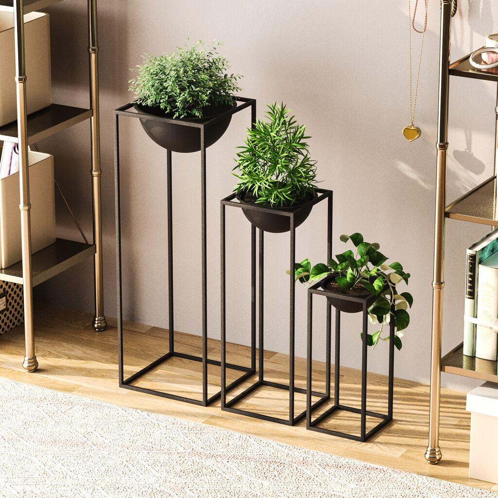 Aberto Design Set ukrasnih saksija GED-019, 28x80cm, 17x40cm, 22x60cm, Crna
