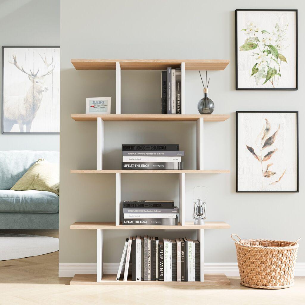 Hanah Home Harmon Polica za knjige od bijelog hrasta 90x25x127,4 cm, bež bijela