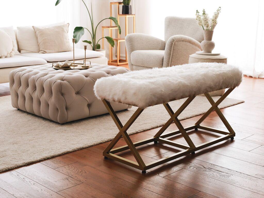 Atelier del Sofa Trpezarijska klupa Capraz Pelush 100x50x40cm Zlatno-bijela