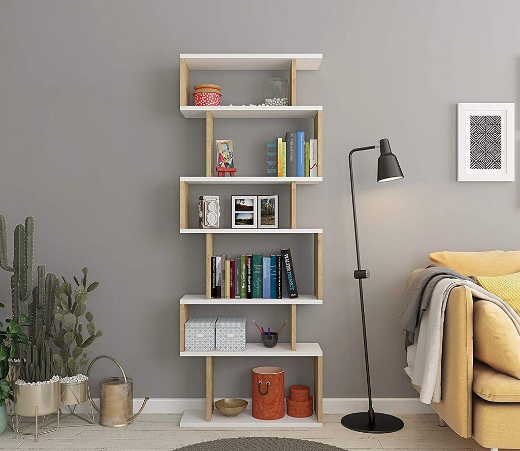 Hanah Home Bates Polica za knjige od bijelog hrasta (ŠxDxV): 60x19,6x160 cm, Bijelo bež