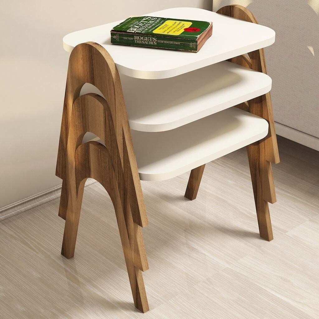 Hanah Home Pomoćni stolčić Paris, 3 komada, Bijelo-Smeđi