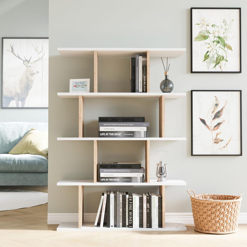 Hanah Home Harmon Oak Bijela polica za knjige 90x25x127,4 cm, Bijela