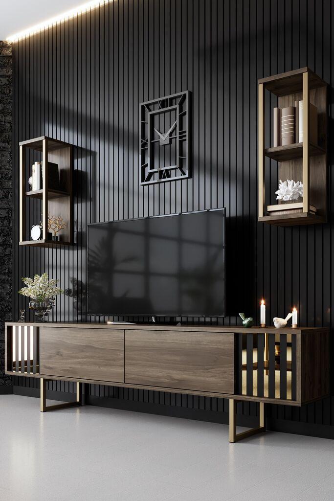 Hanah Home Gold Line TV komoda, Smeđa-crna