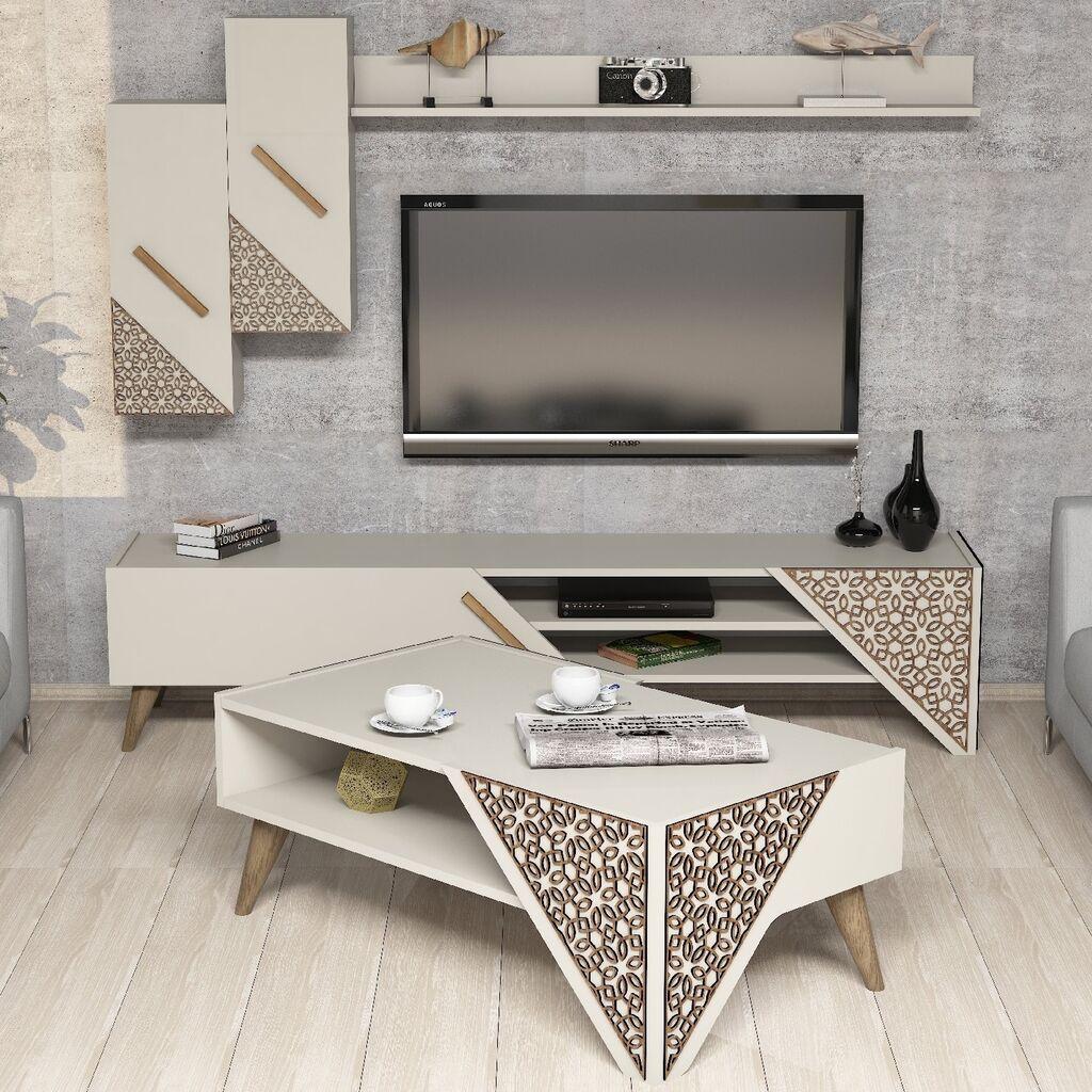 Hanah Home Set TV komoda i klub stolić krem ​​boje
