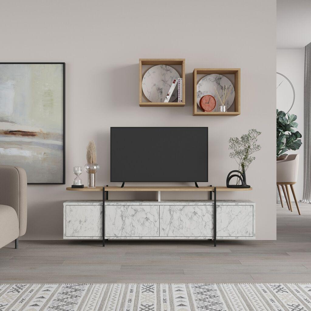 Hanah Home Hanley Carrara TV komoda, Bijelo-Smeđa