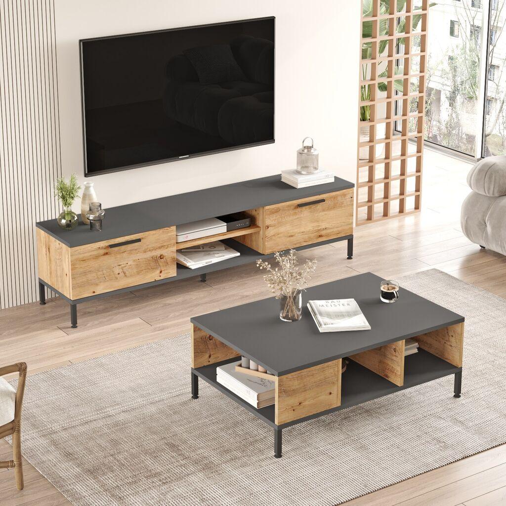 Hanah Home TV set Komoda i klub stolić bež-antracit boje