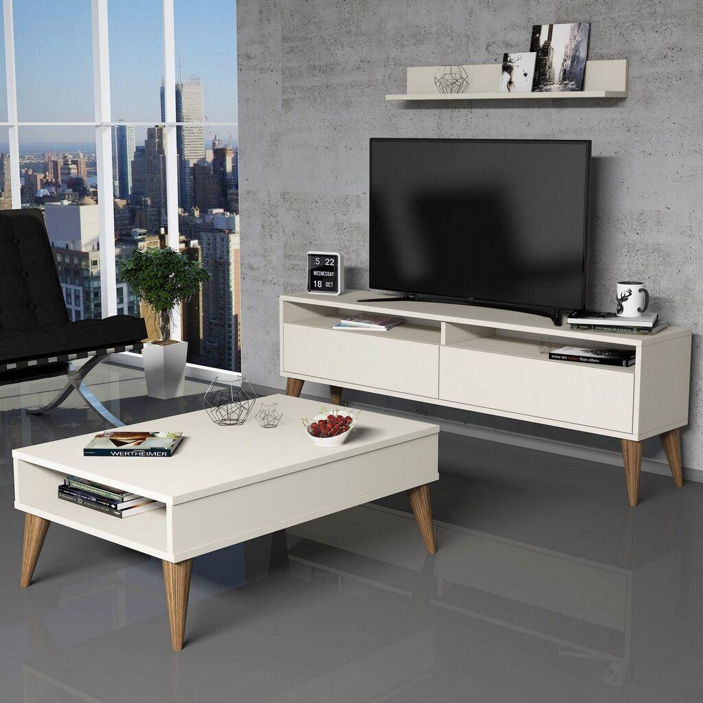 Hanah Home Set TV komoda i klub stolić krem ​​boje
