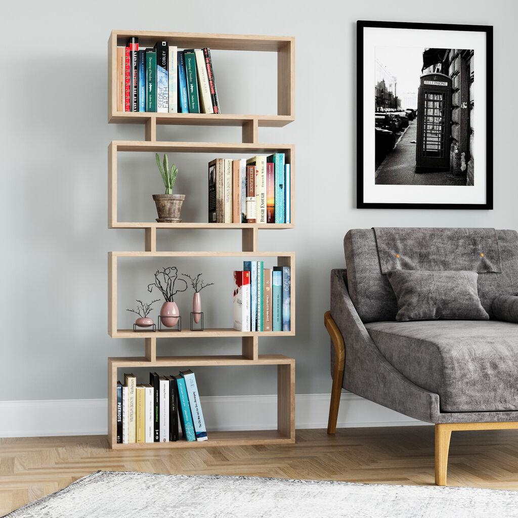 Hanah Home Langdon hrastova polica za knjige 72x25x161cm, bež