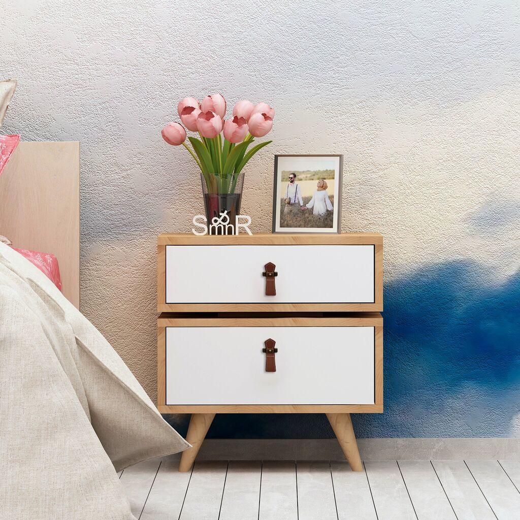 Hanah Home Leija Noćni ormarić, smeđe-bijela
