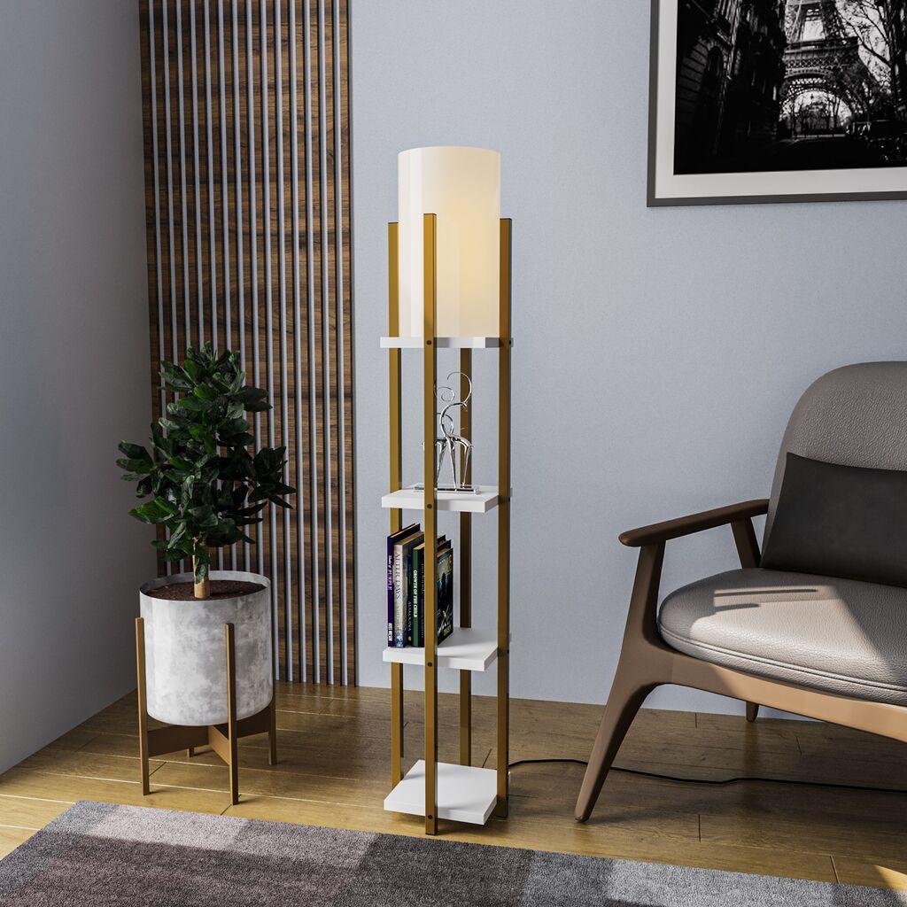Opviq Polica Lampa 8119 Podna lampa, Smeđe-bijela