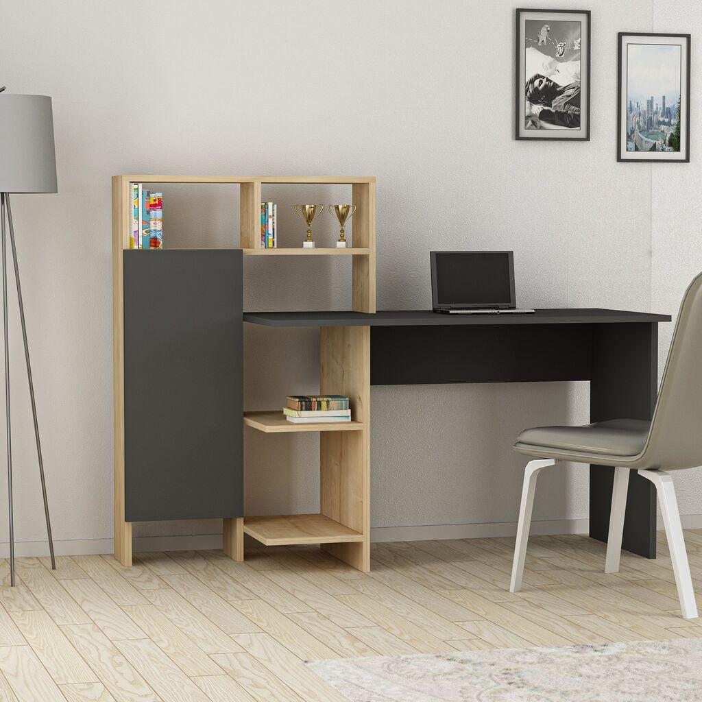 Hanah home Radni sto 135x111.8x60cm Antracit-Hrast