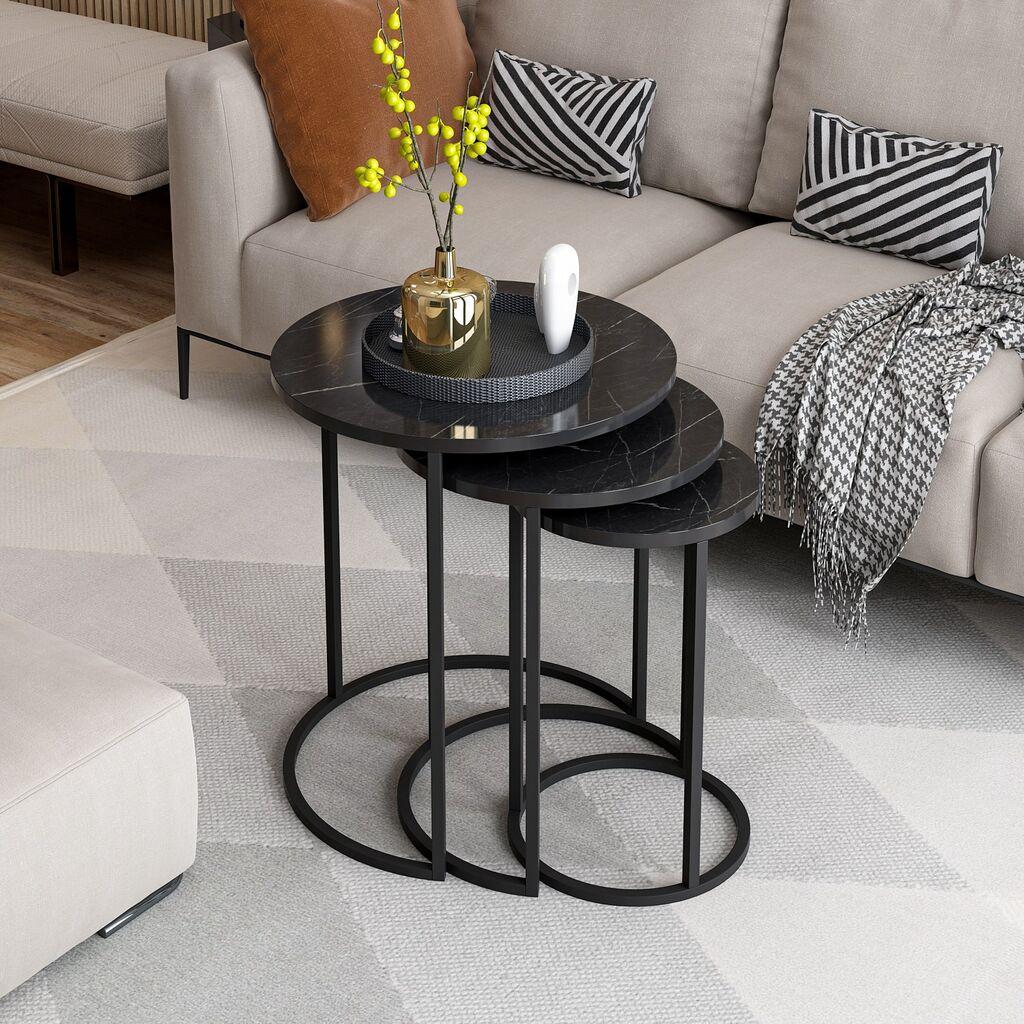 Hanah Home Gloria Black Set od 3 stola, crna