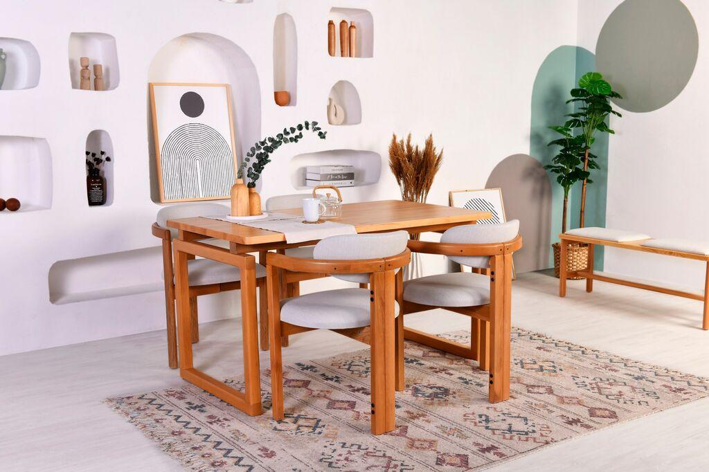 Hanah home Set trpezarijski sto i 4 trpezarijske stolice Cheri 4S Hrast-Krem