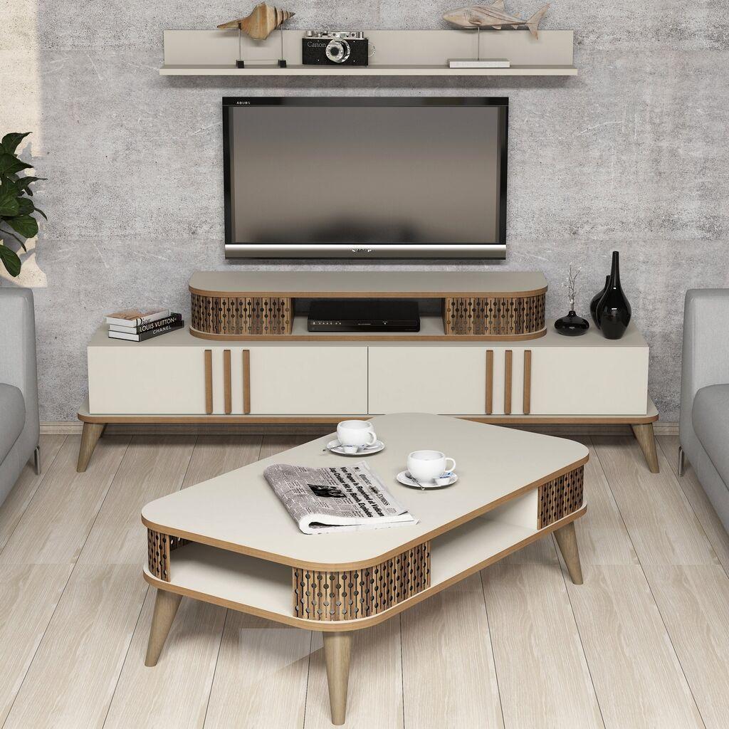 Hanah Home Set TV komoda i klub stolić krem ​​boje