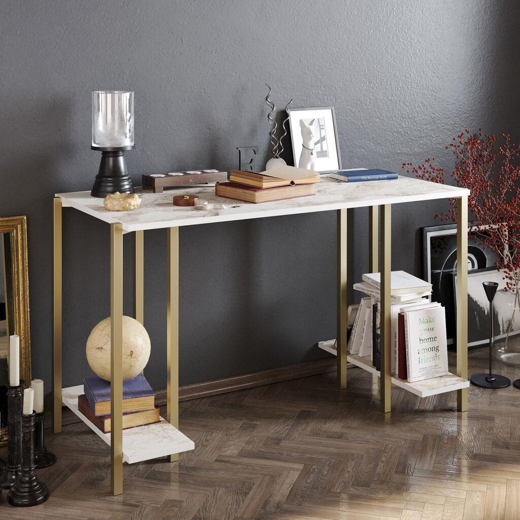 Hanah home Radni sto 125x73.8x60 cm Bijelo-zlatna