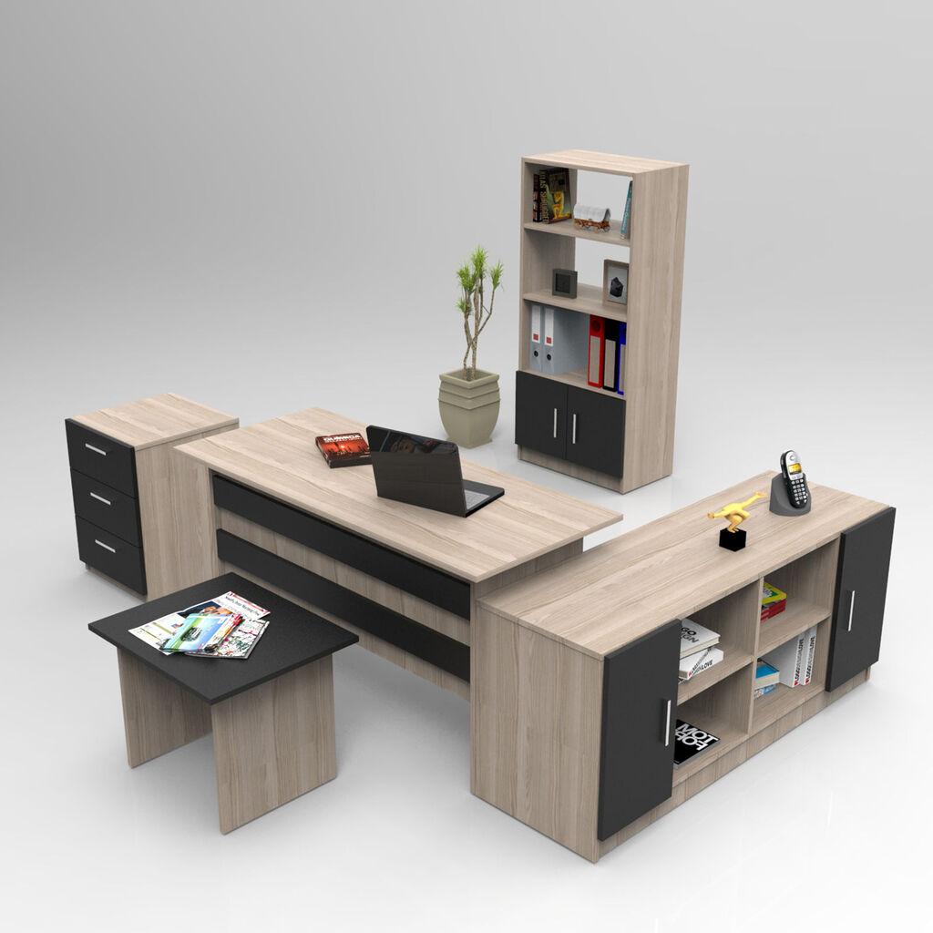 Hanah Home VO15 OB 5-dijelni set kancelarijskog nameštaja, Bež crni