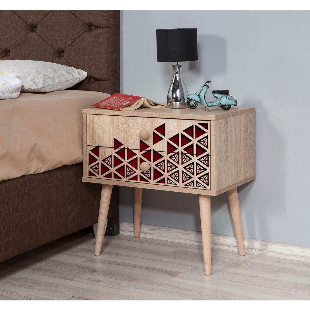 Hanah Home Two 122 Noćni ormarić, 2 ladice, 60x61x40cm, Smeđe-crvena