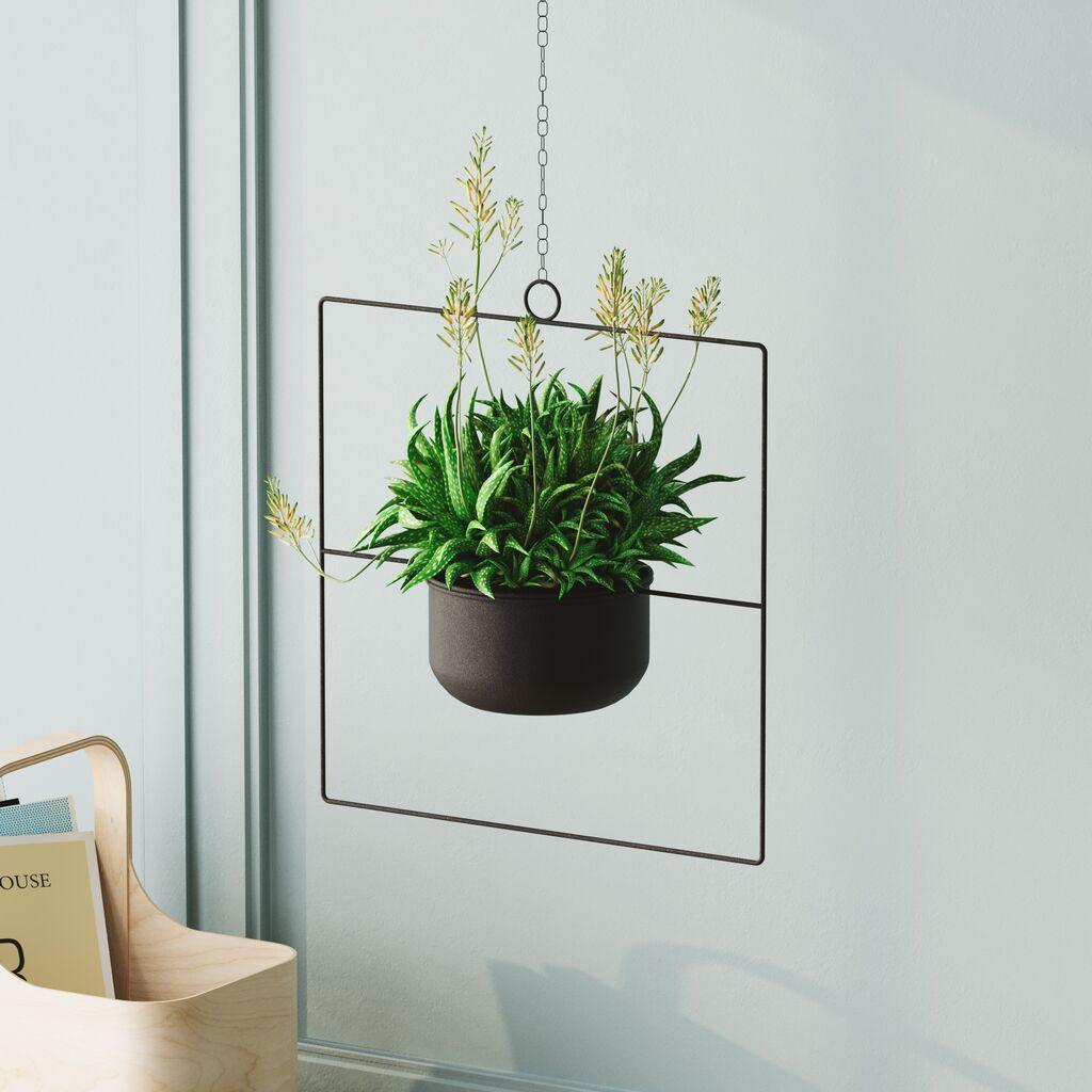 Aberto Design Dekorativna saksija za cvijeće, privjesak, 40x40x17 cm, crna
