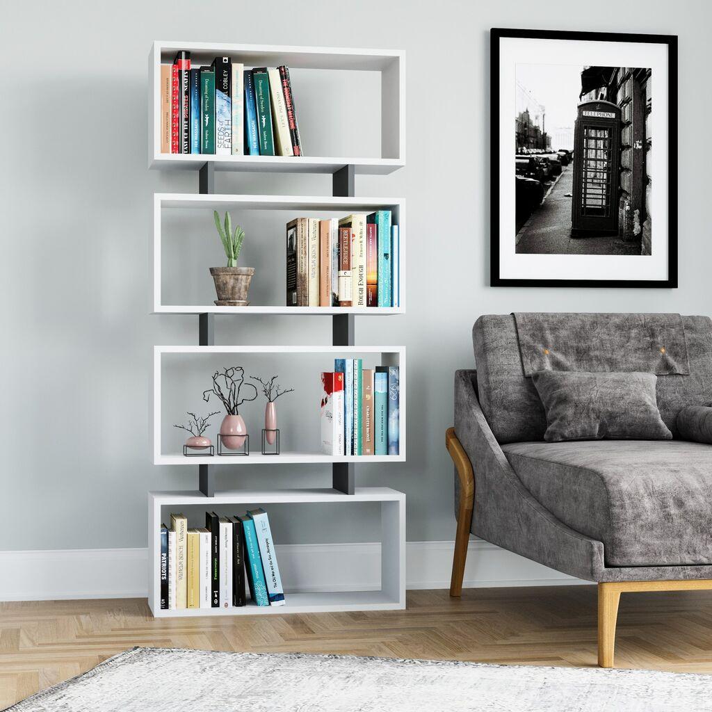 Hanah Home Langdon White Anthracite Polica za knjige 72.5x25x161cm, Bijela