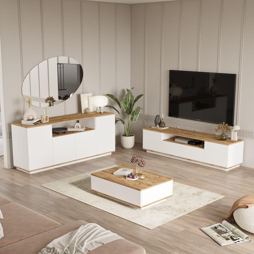 Hanah Home TV set Komoda i klub stolić Bež-bijela