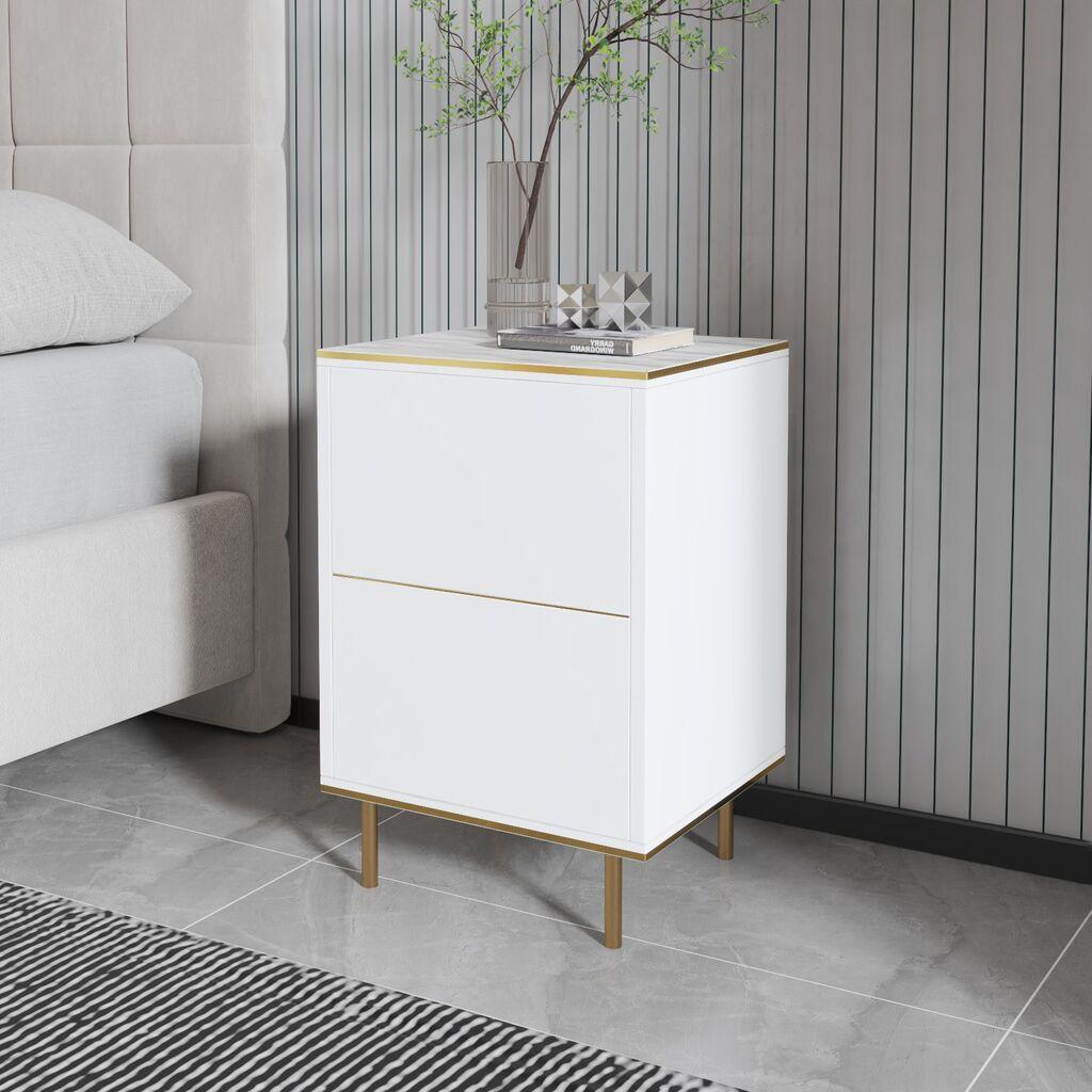 Hanah Home Noćni ormarić Imaj 40x60x35cm Bijeli mramor-zlatni