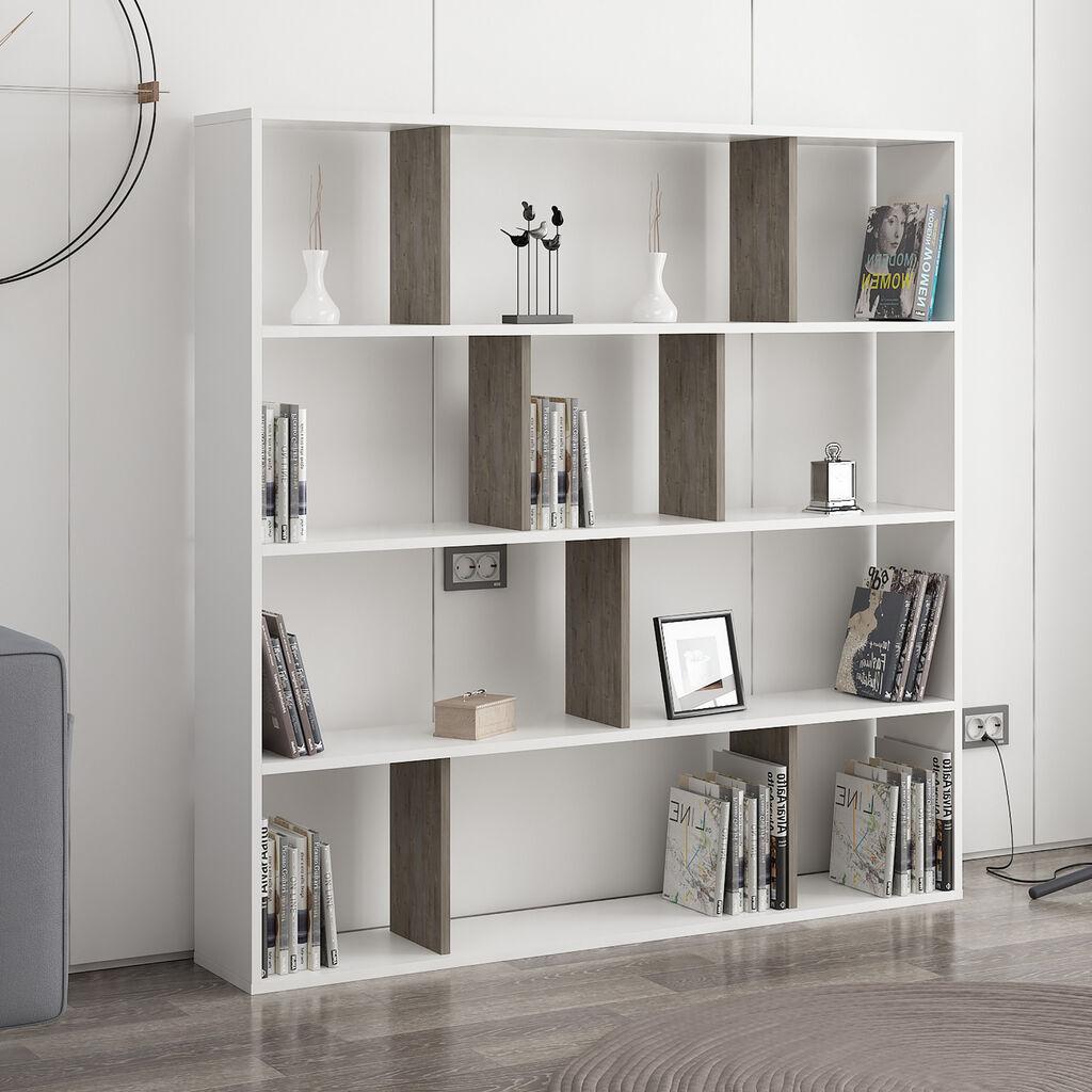 Hanah Home Hodbi Polica za knjige u bijeloj wenge boji 145,2x25x145 cm, Bijelo-siva
