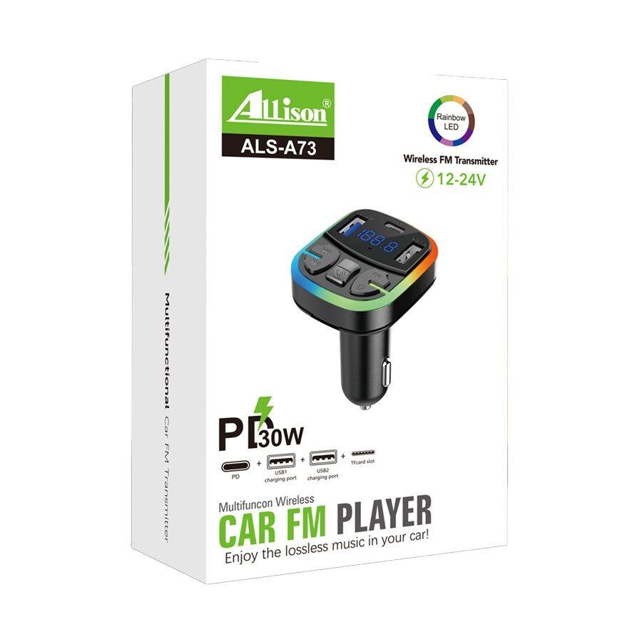 Allison Bluetooth FM Transmite ALS-A73 PD 30W 2USB TF Card slot, Crni