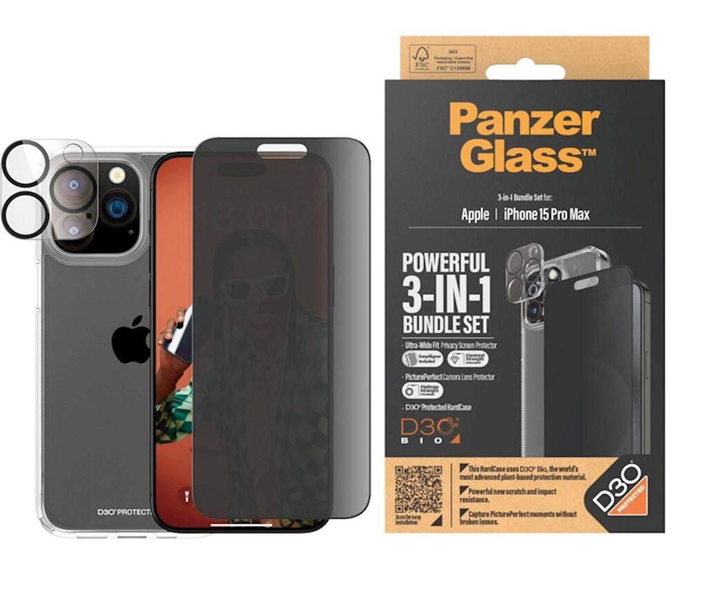 PanzerGlass Set za zaštitu mobilnog telefona iPhone 15 Pro Max, Maska, Zaštitno staklo (Privacy), Zaštitno staklo za kameru