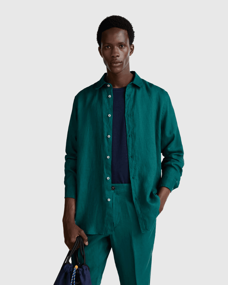 Benetton Muška košulja dugih rukava 5BKU5QJG8-0C5-XL, Petrolej