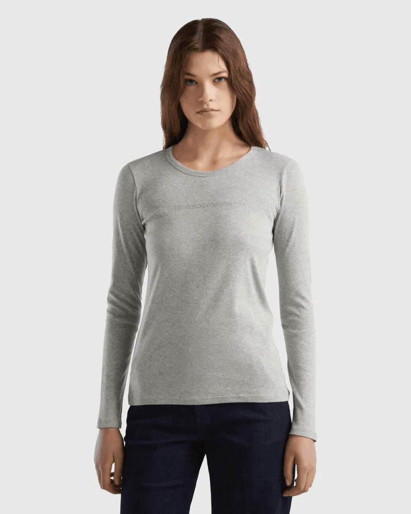 Benetton Ženska majica dugih rukava 3GA2E16G0C-501-L, Siva
