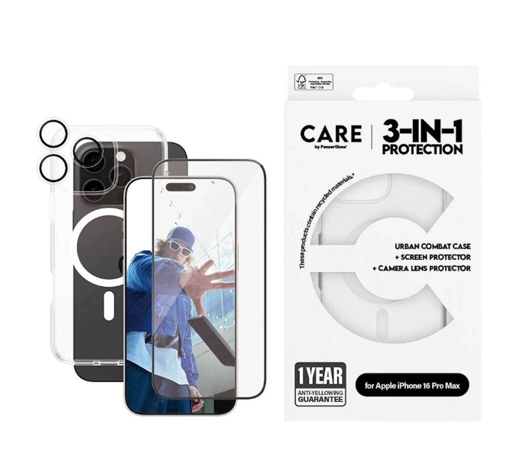 PanzerGlass Set za zaštitu mobilnog telefona za iPhone 16 Pro Max, Zaštita za kameru + Zaštitno staklo za ekran + Zaštitna maska, Magsafe