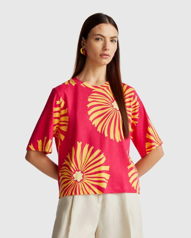 Benetton Ženska majica kratkih rukava 3ZJYD1047-69Z-S, Ciklama