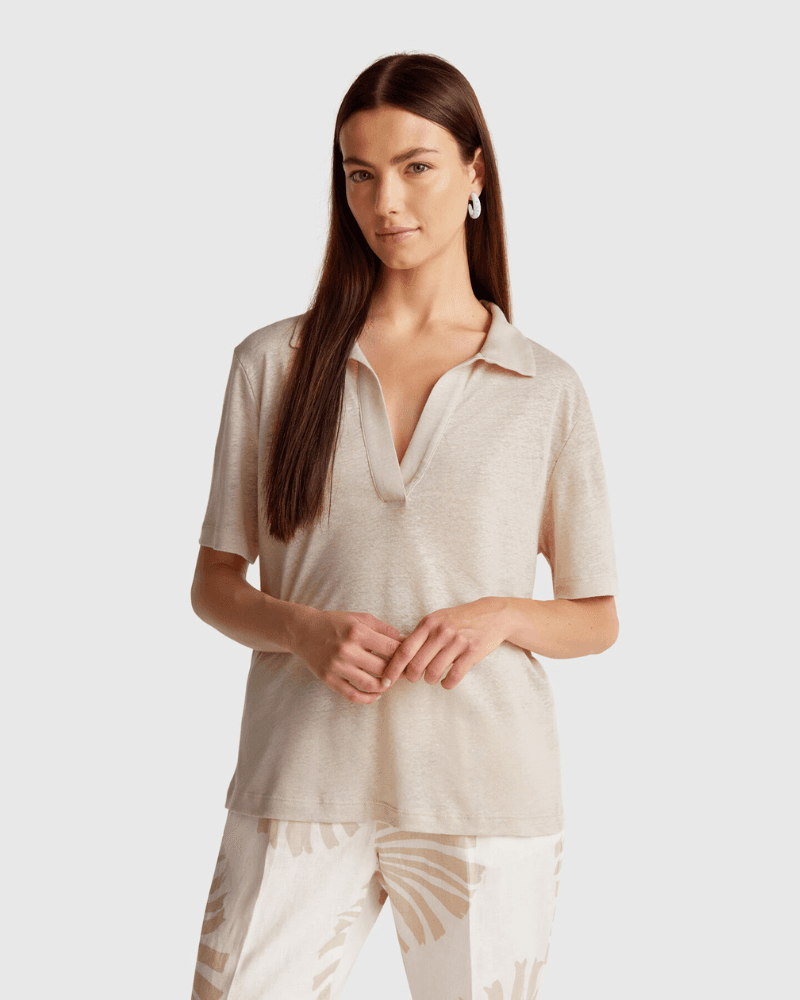 Benetton Ženska polo majica kratkih rukava 37UJD300Y-152-S, Bež