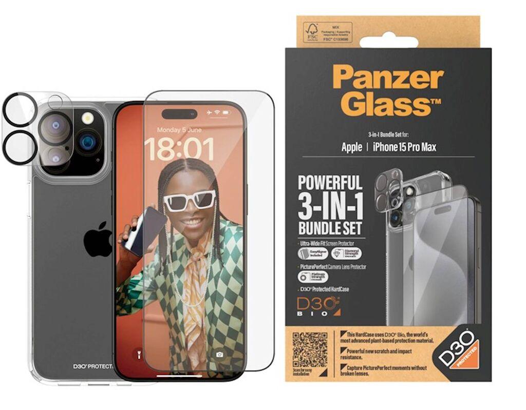 PanzerGlass Set za zaštitu mobilnog telefona iPhone 15 Pro Max, Maska, Zaštitno staklo, Zaštitno staklo za kameru