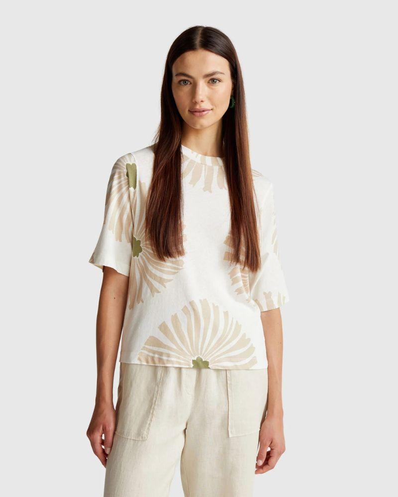 Benetton Ženska majica kratkih rukava 3ZJYD1047-70B-L, Krem