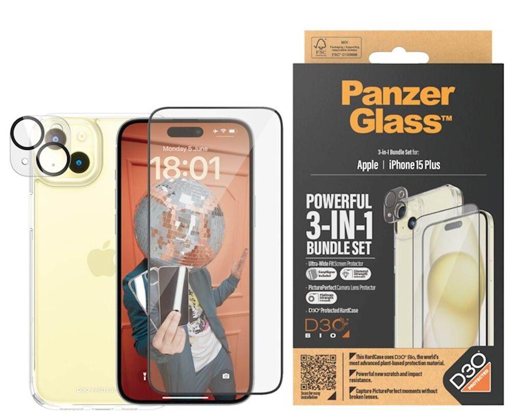 PanzerGlass Set za zaštitu mobilnog telefona iPhone 15 Plus, Maska, Zaštitno staklo, Zaštitno staklo za kameru