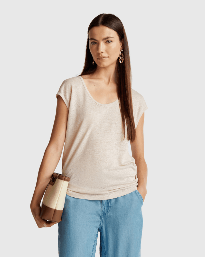 Benetton Ženska majica kratkih rukava 37UJE16B1-152-S, Bež