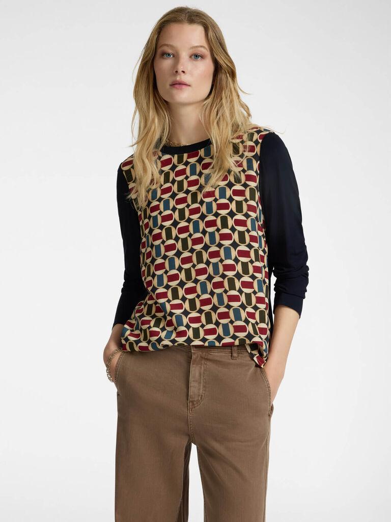 Elena Miro Ženska majica s printanom svilenom prednjom stranom, Šarena