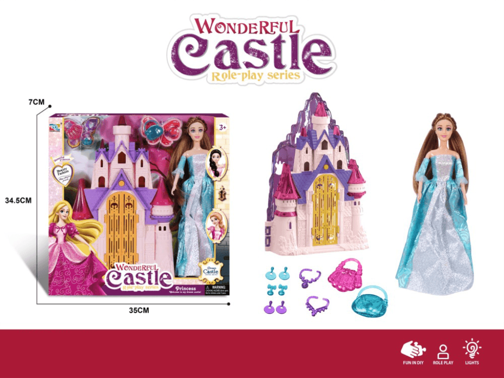 Dvorac s lutkom torbica oglica naušnice, Roze