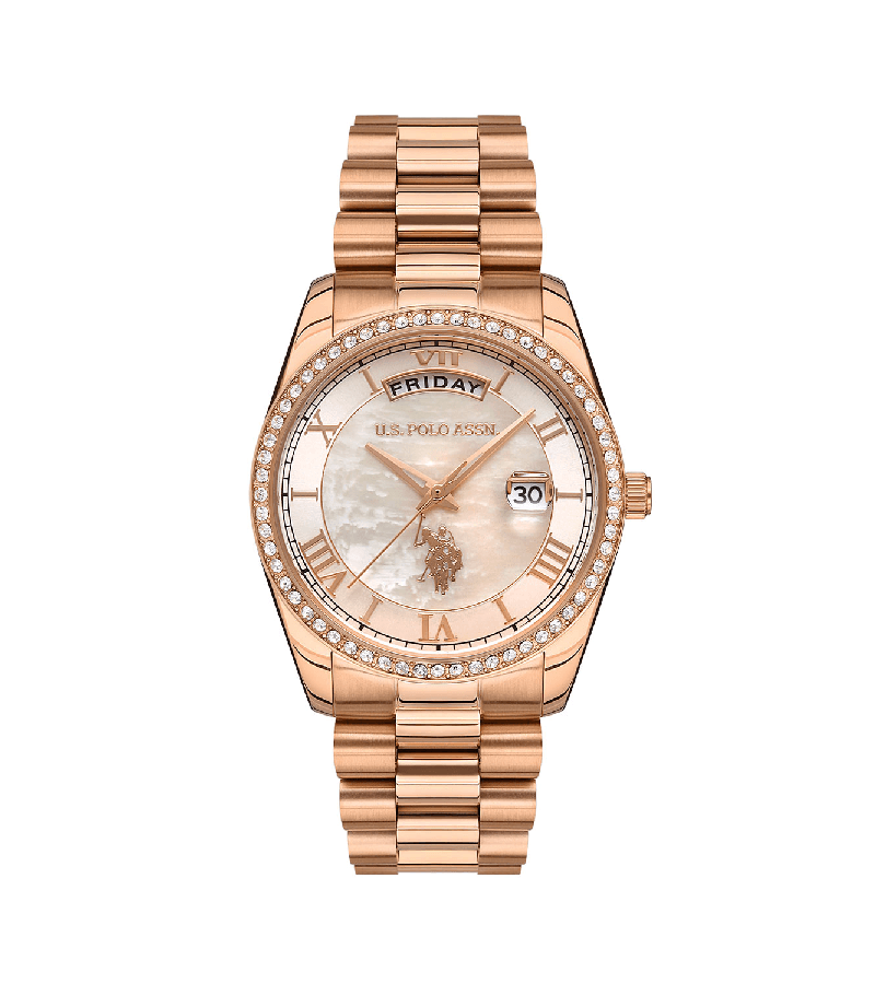 U.S. POLO ASSN. Ženski ručni sat USPA2054-01, Kvarcni mehanizam, Roze kućište, Rose gold