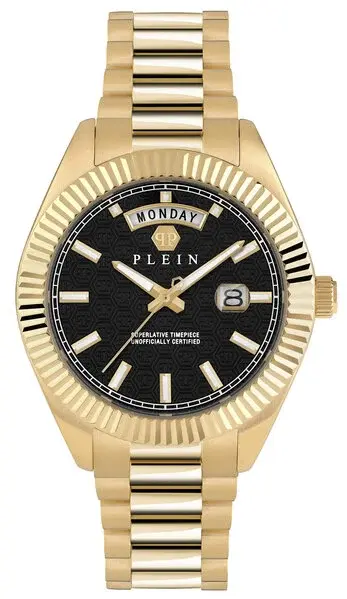 PHILIPP PLEIN Muški ručni sat PWPNA0424, Kvarcni mehanizam, Crno kućište, Zlatne boje