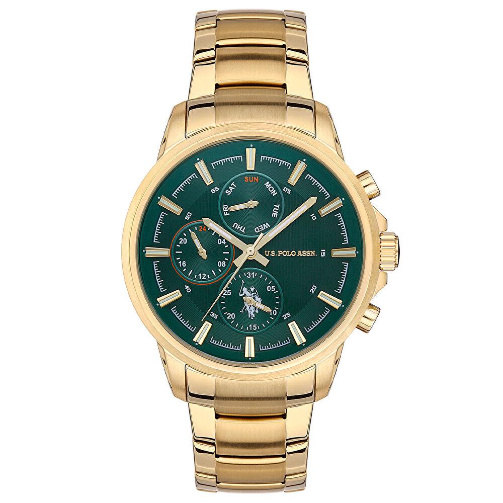 U.S. POLO ASSN. Muški ručni sat USPA1016-10, Kvarcni mehanizam, Zeleno kućište, Zlatne boje
