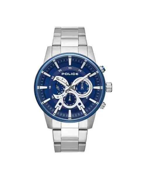 POLICE Muški ručni sat 15523JSTBL/03M, Kvarcni mehanizam, Plavo kućište, Srebrne boje