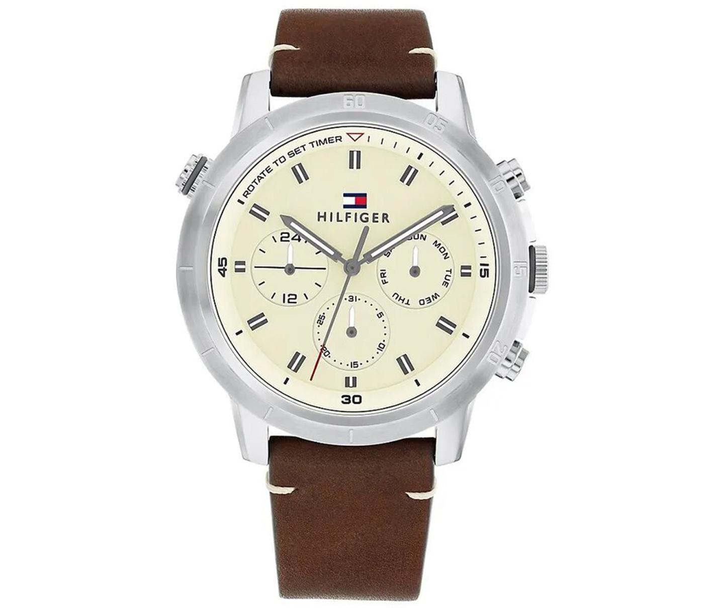 TOMMY HILFIGER Muški ručni sat TH1792102, Kvarcni mehanizam, Bež kućište, Smeđe boje
