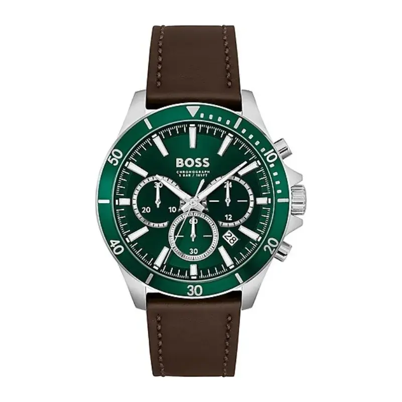 HUGO BOSS Muški ručni sat HB1514098, Kvarcni mehanizam, Zeleno kućište, Smeđe boje